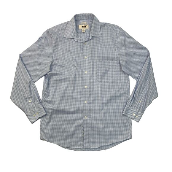 Joseph Abboud Shirt Mens 16 Blue Cotton Non Iron Check Button Up Long Sleeve - Picture 1 of 10